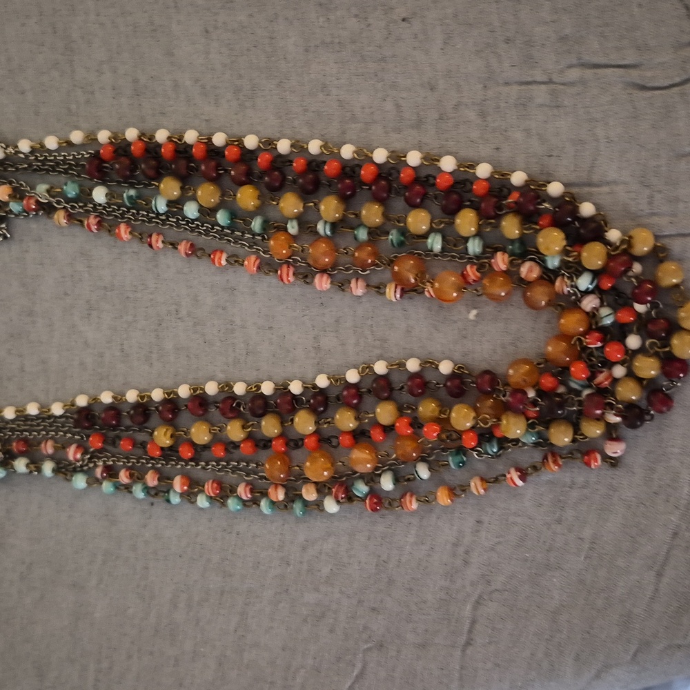 Vintage Makemba Desert Storm Jasper Multi Strand Beaded Layered Long Necklace